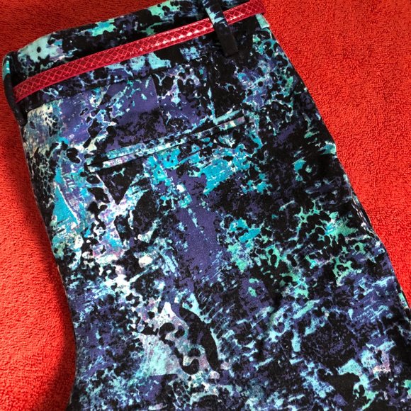 MOSSIMO Stretch Extensible Blue Burst Colors Crop Pants Size 12 - Picture 5 of 8